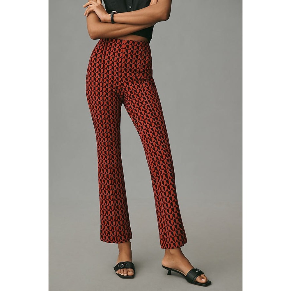 Maeve The Margot Pant Kick-Flare Cropped Size M Red Black Heart Print Stretch